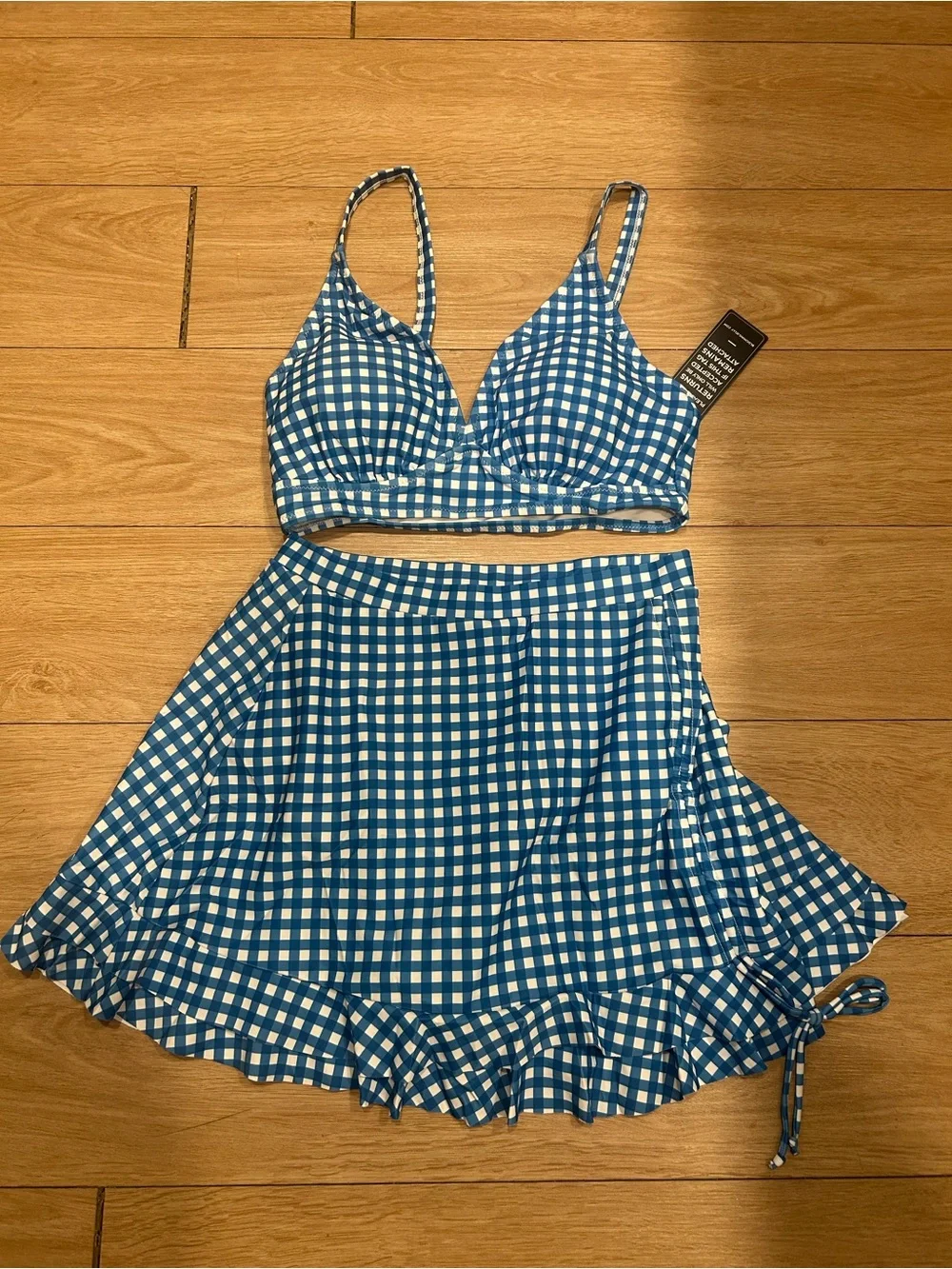 Blue Gingham 2 piece bathing suit new with tags- Women size medium